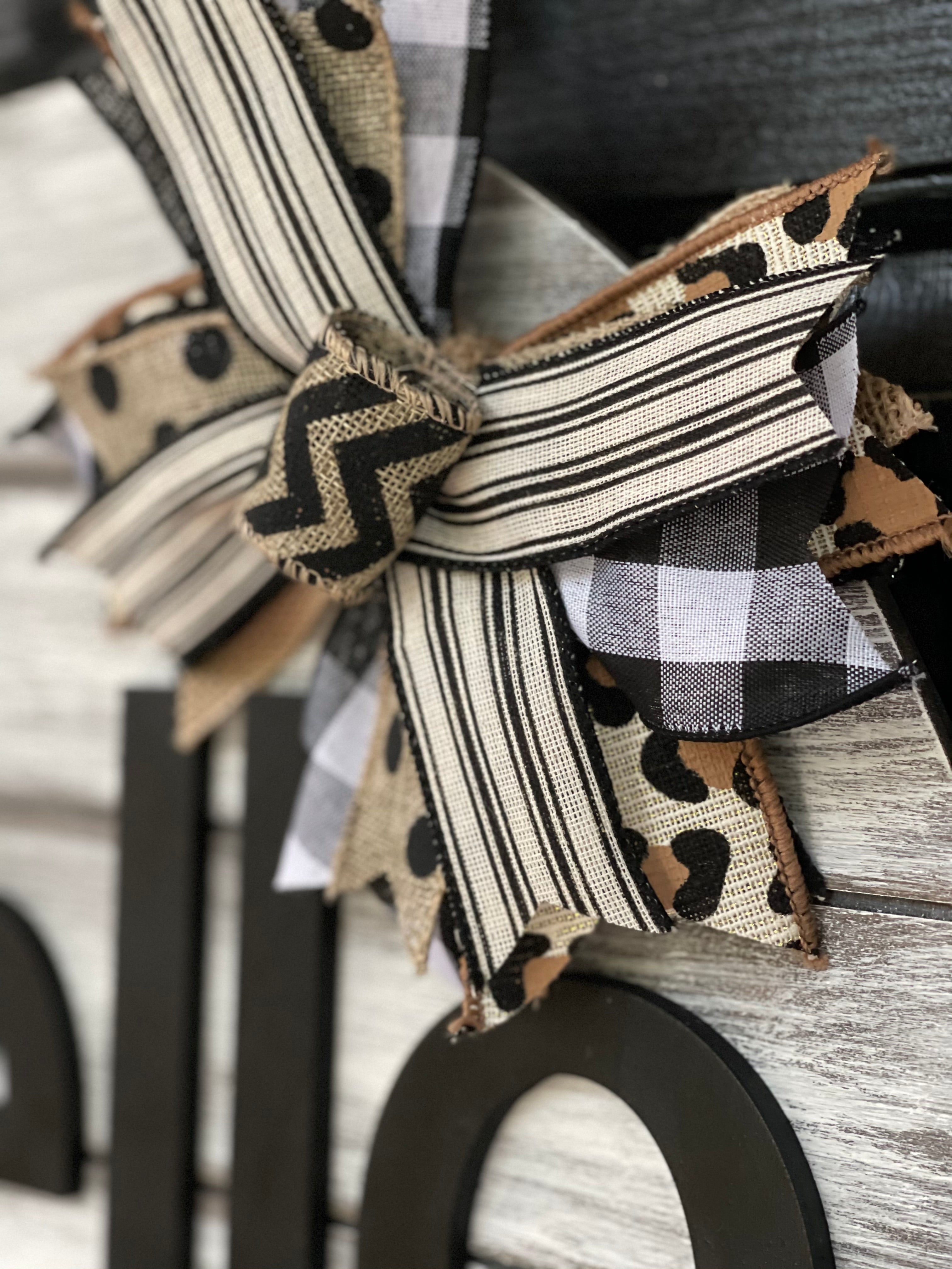 This image shows a close up of the burlap bow.