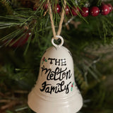 This fully customizable white bell can have a sing name, family name or any saying hand lettered. Writing will be in black, red, or green.