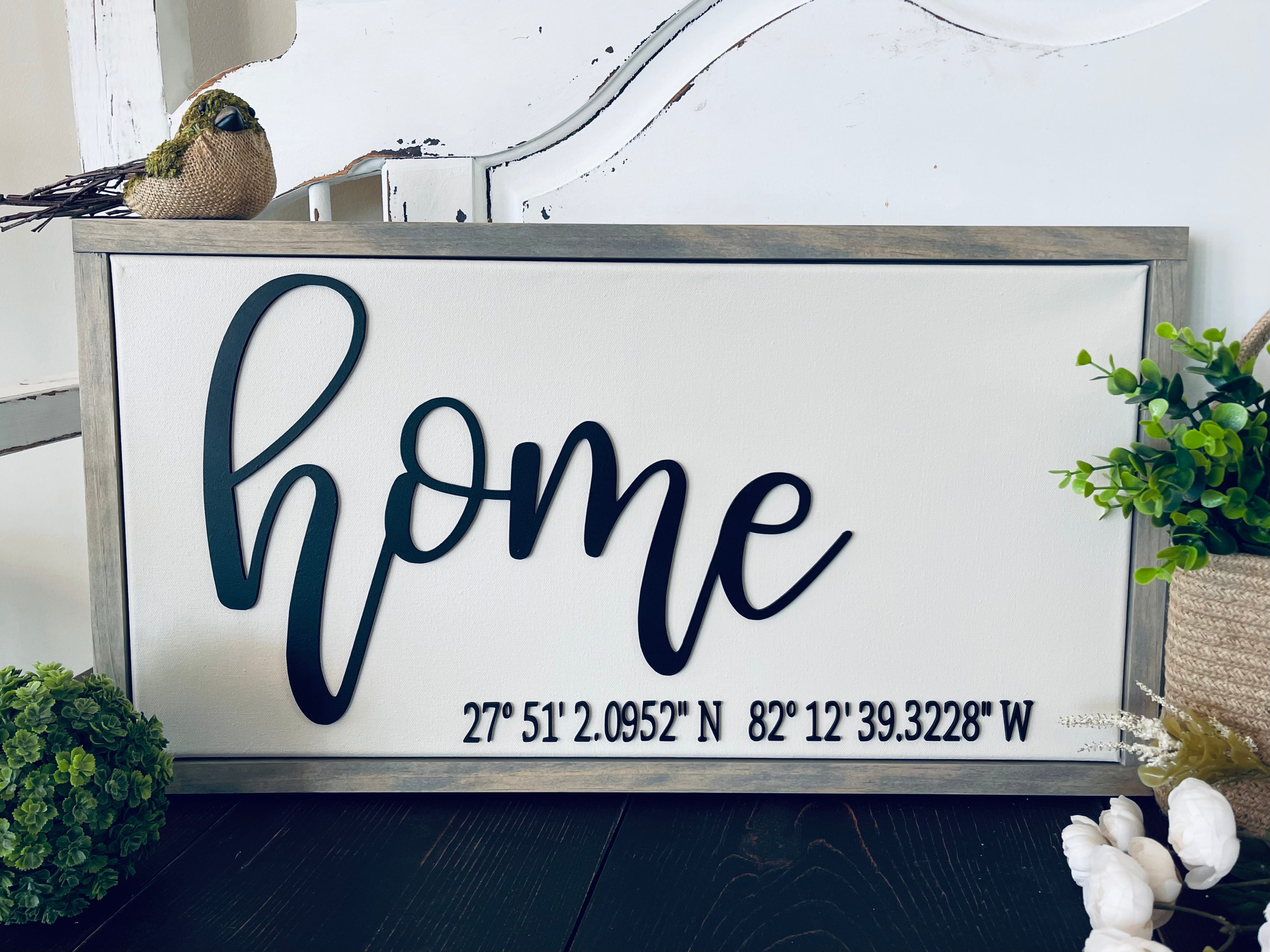 Home (GPS Coordinates) Canvas Sign – Root 937