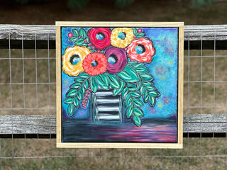 Hand Painted Floral Vase Landscape Canvas