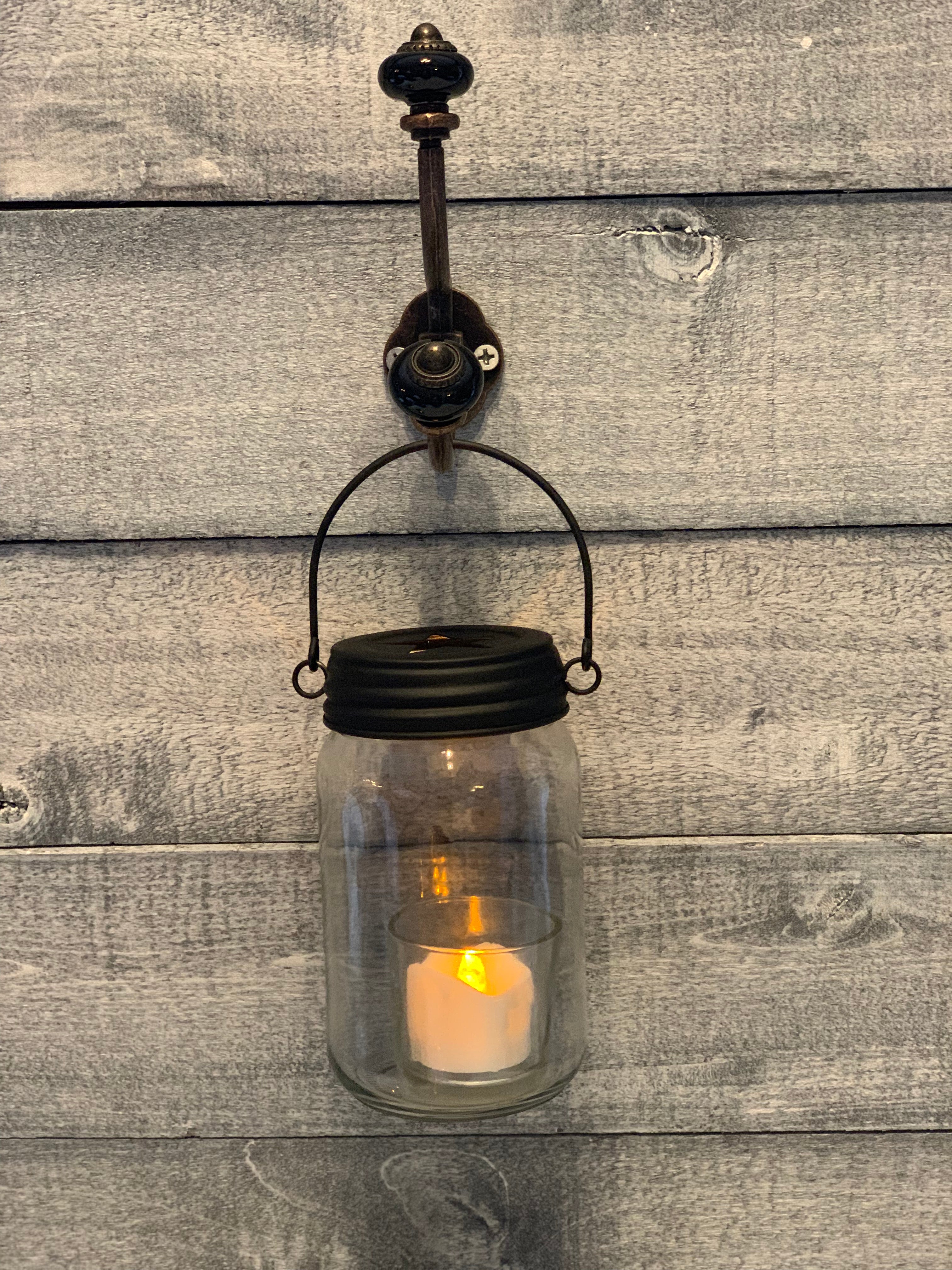 16oz Glass Mason Jar with Black Star Metal Lid-Hangable