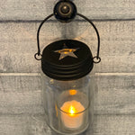 16oz Glass Mason Jar with Black Star Metal Lid-Hangable with view of star on top of lid