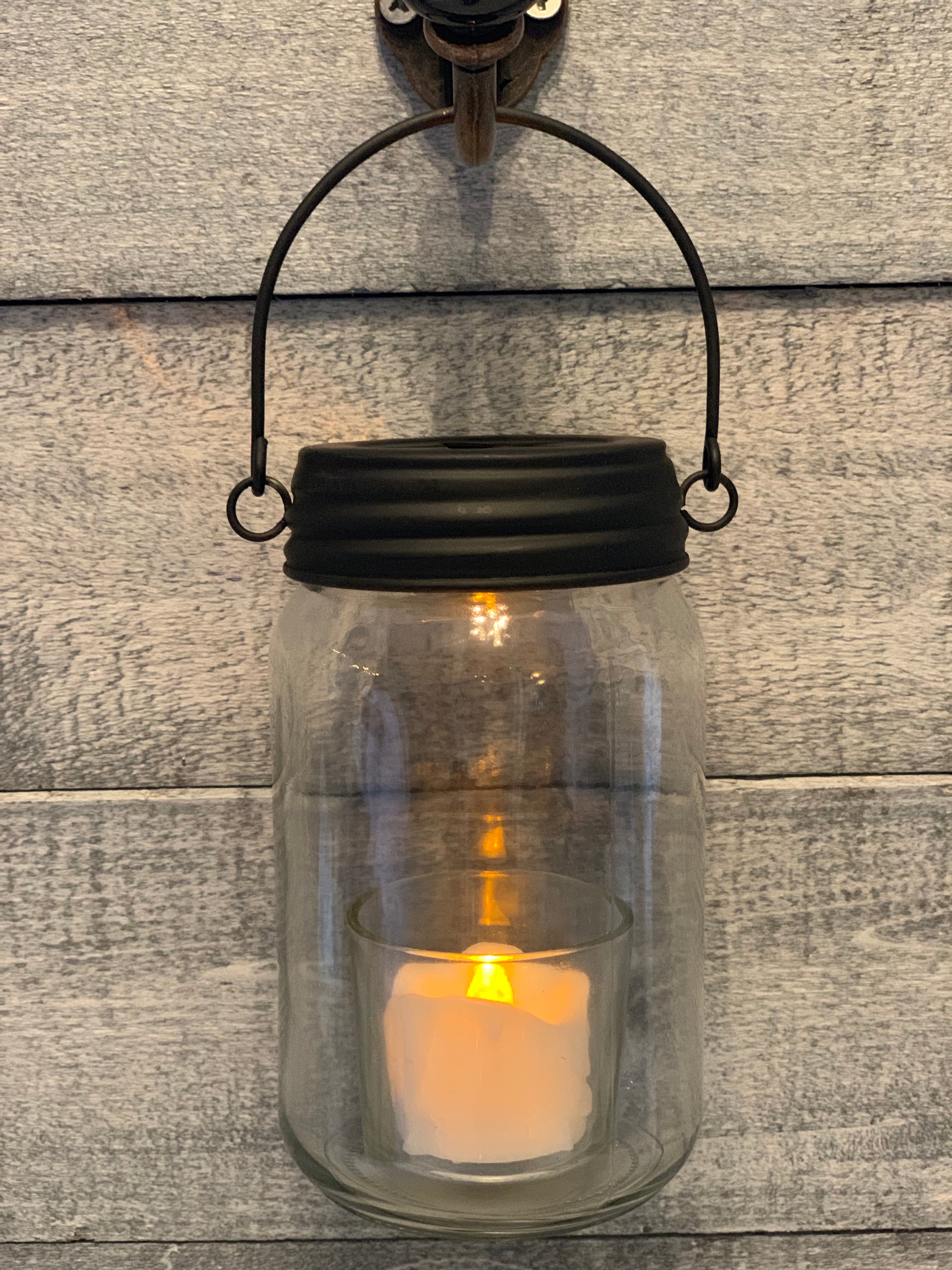 16oz Glass Mason Jar with Black Star Metal Lid-Hangable alternate view