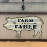Farm to Table Galvanized Metal Pig and Wood Frame