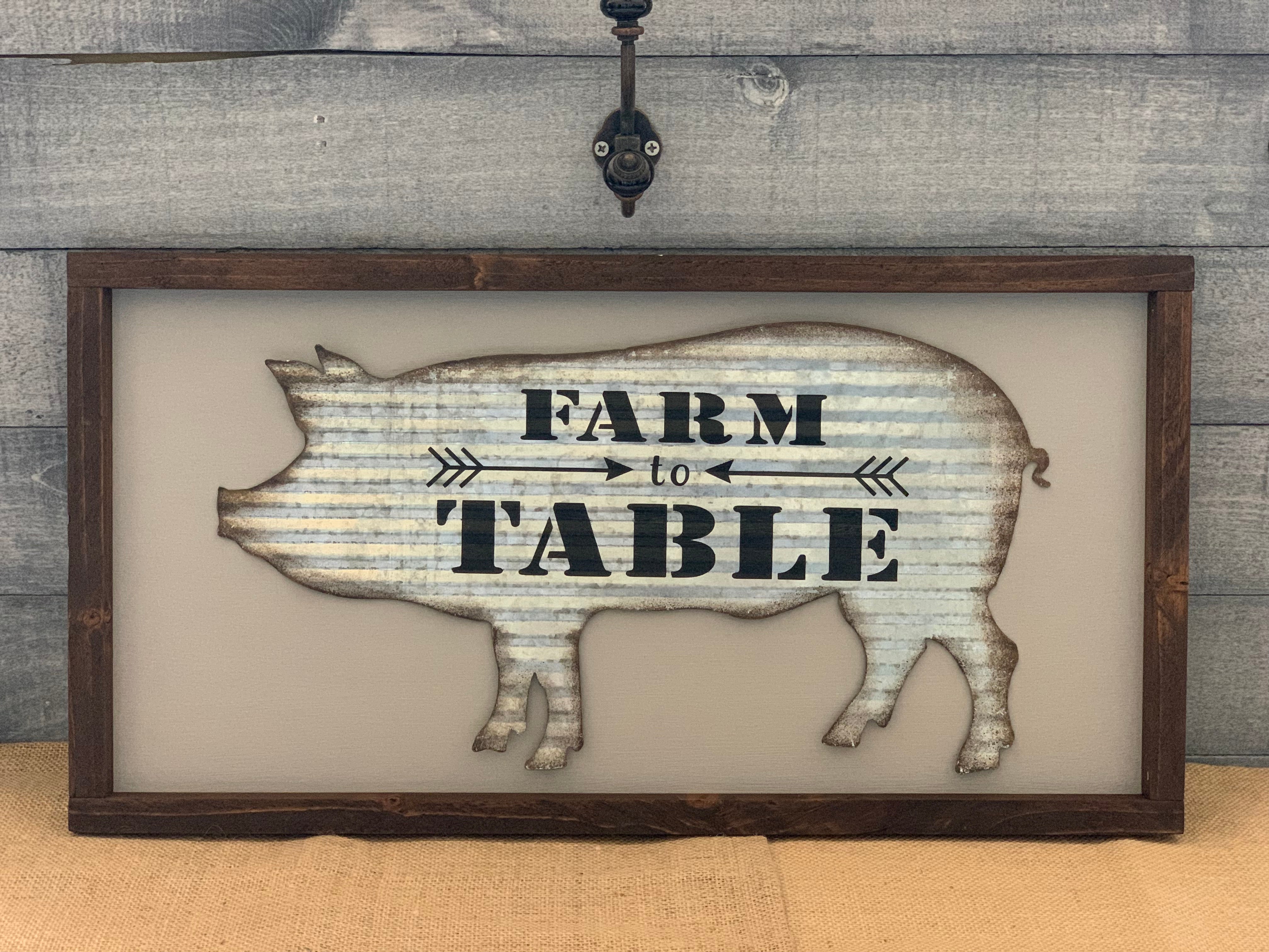 Farm to Table Galvanized Metal Pig and Wood Frame