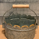 Galvanized Scalloped Metal Divider with Wood Handle shows image sitting on a table.