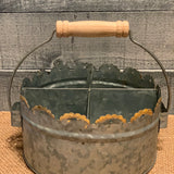 Galvanized Scalloped Metal Divider with Wood Handle shows image sitting on a table.