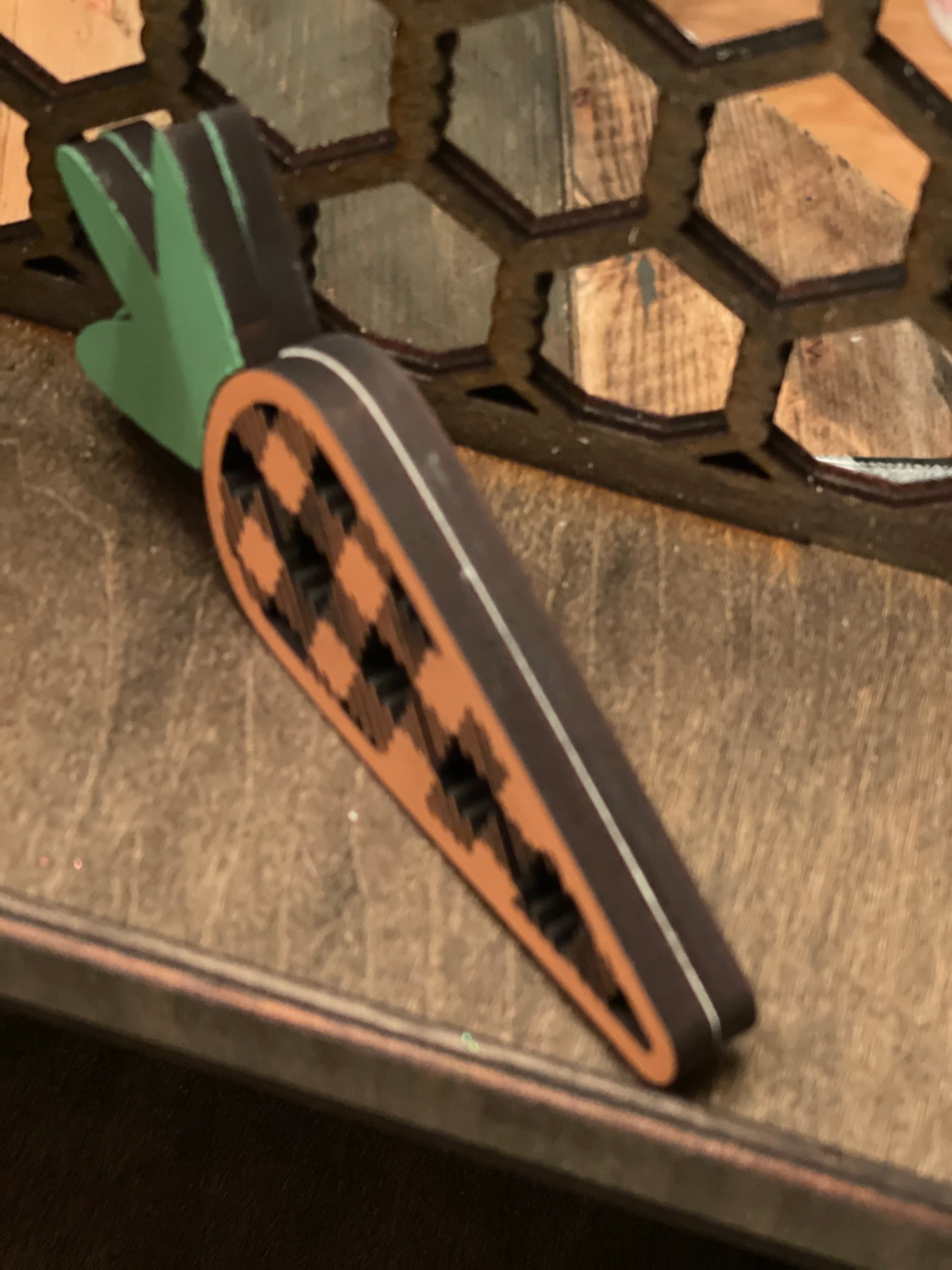 This is an alternate side view of the carrot, standing up on it's side.