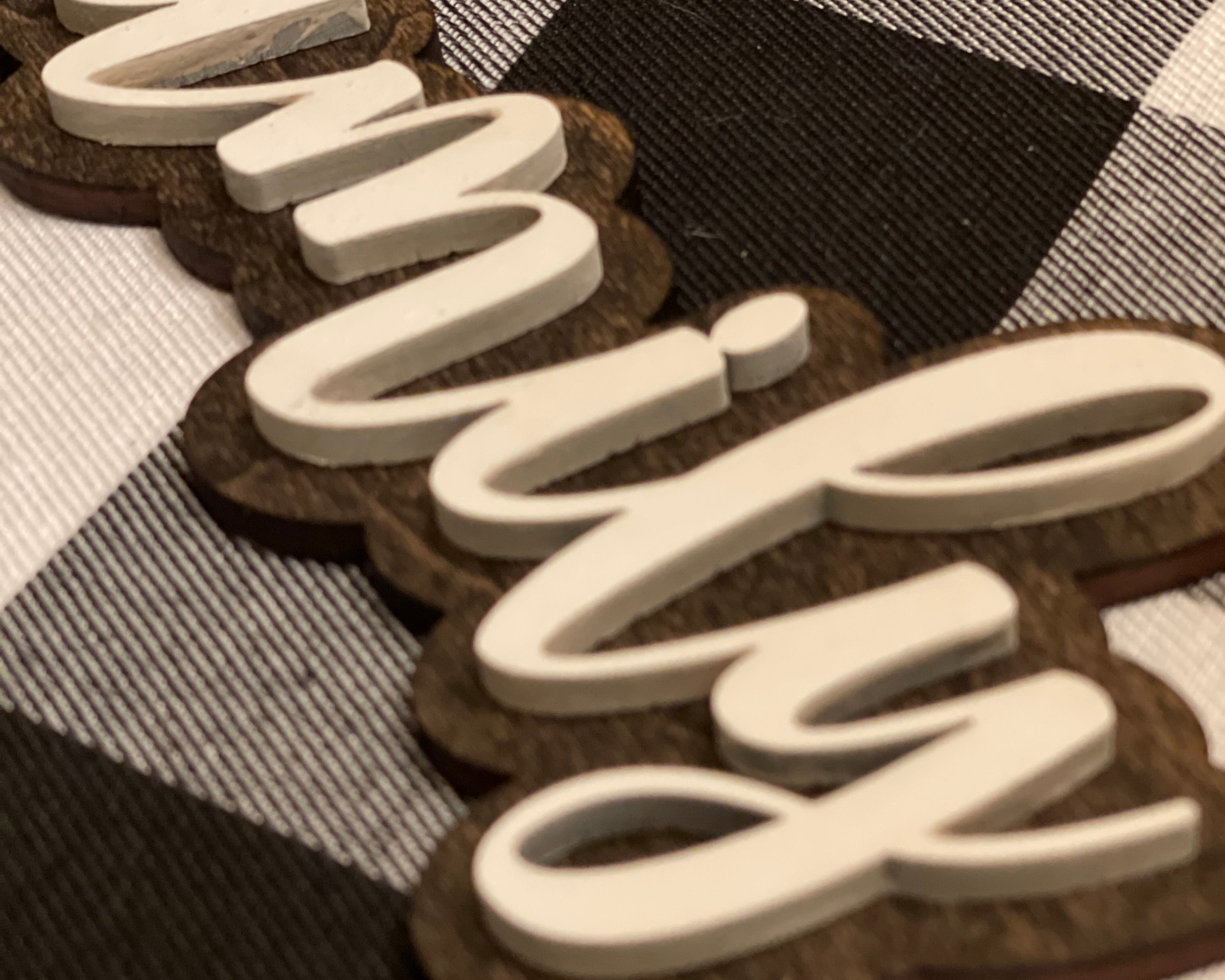 This is an alternate image of the family script sign showing the wood cutout.