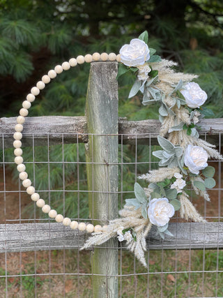 Peony + Rose Wood Beaded Wreath