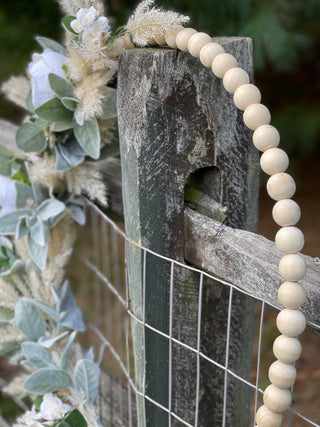 Peony + Rose Wood Beaded Wreath