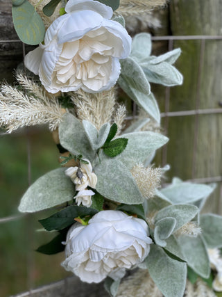 Peony + Rose Wood Beaded Wreath