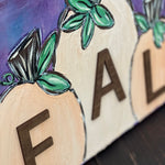 This image shows the 3D fall words up close with the textured designs.