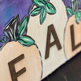 This image shows the 3D fall words up close with the textured designs.