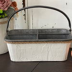 Galvanized and textured metal divider with twine rope makes the perfect holder for all your needs.