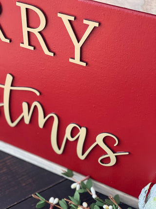 This is a close up of the red sign with 3D lettering.