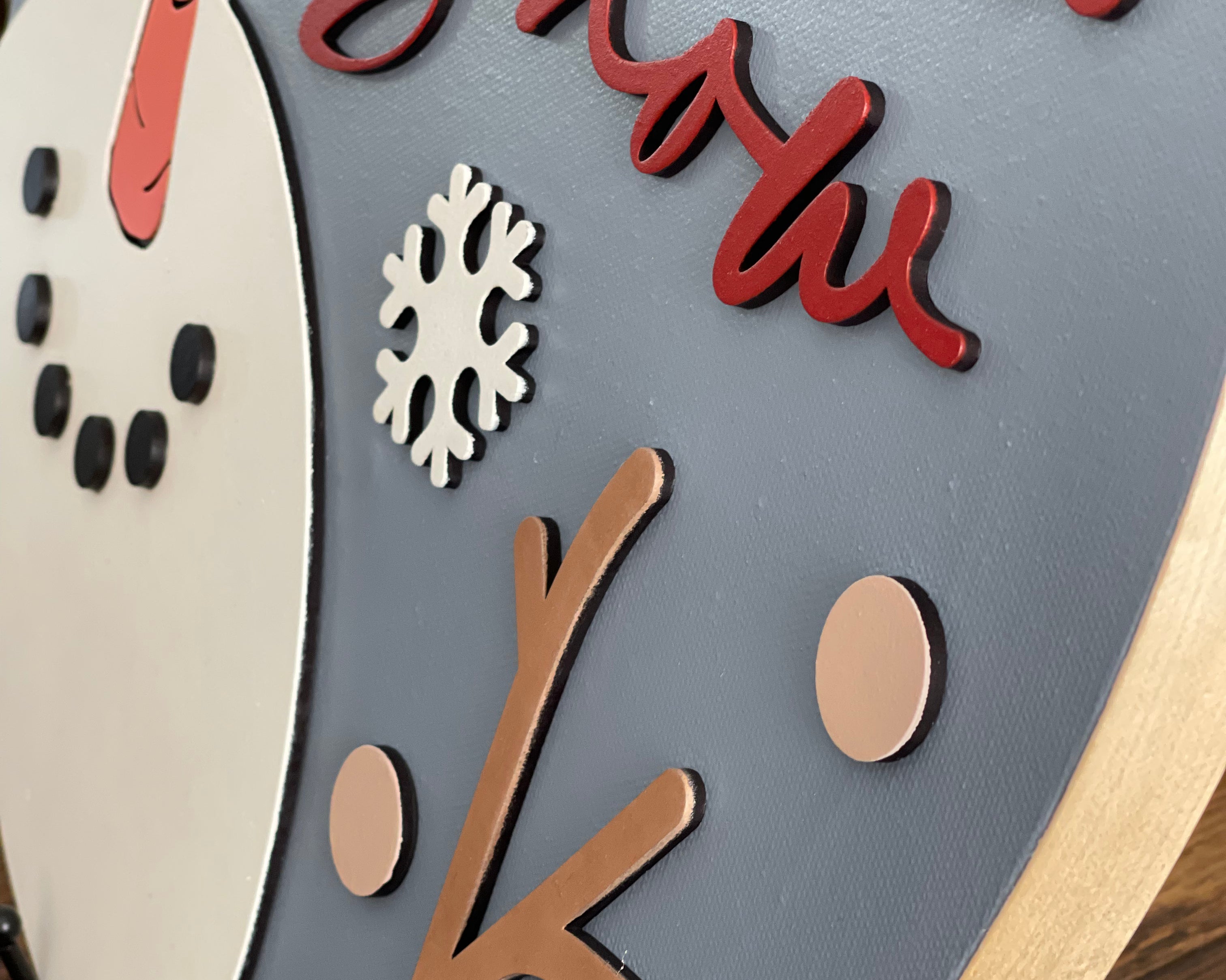 This image shows the wood veneer wrap, and 3D cutouts.