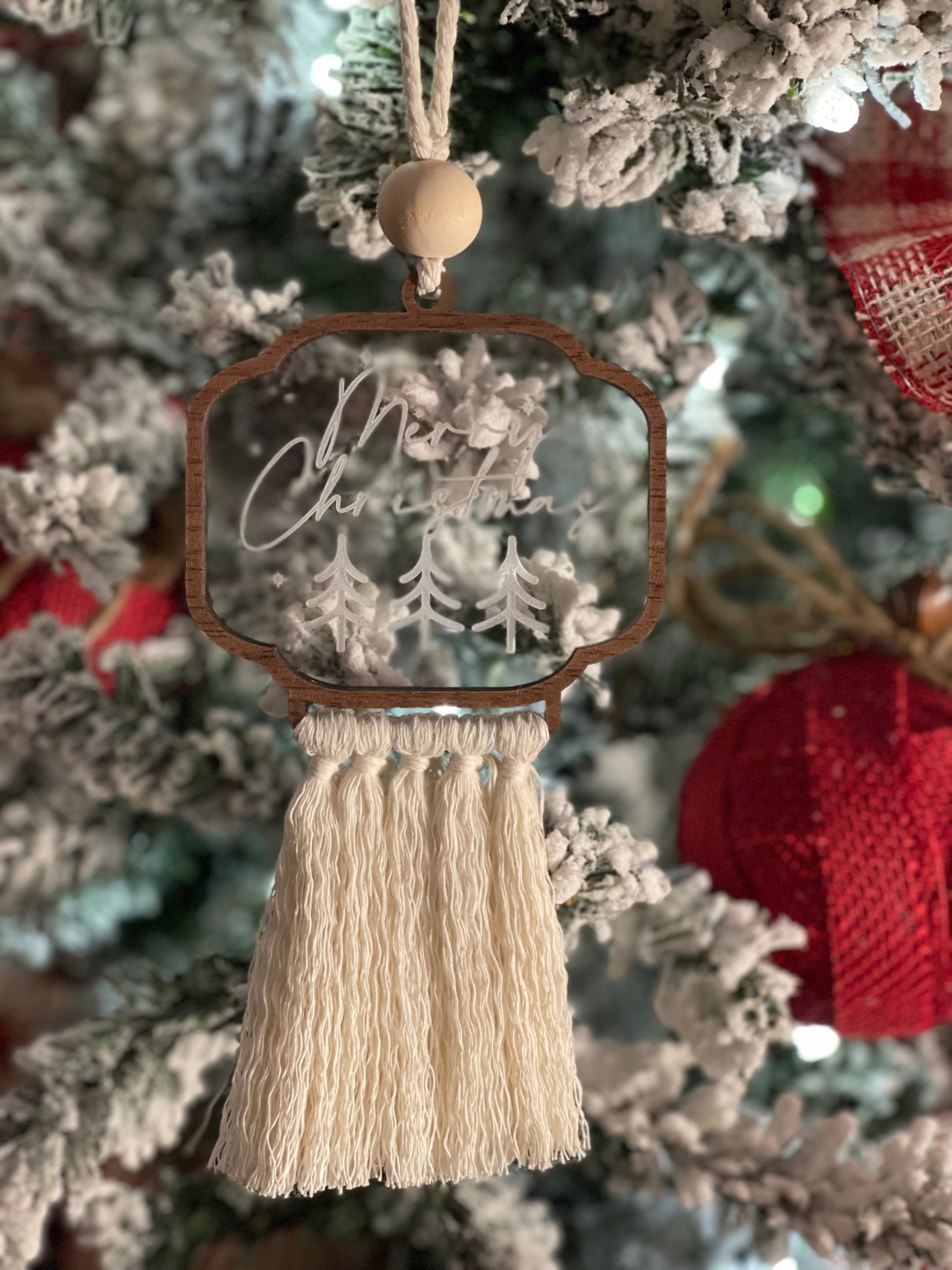 This image shows the ornament hanging on a tree.