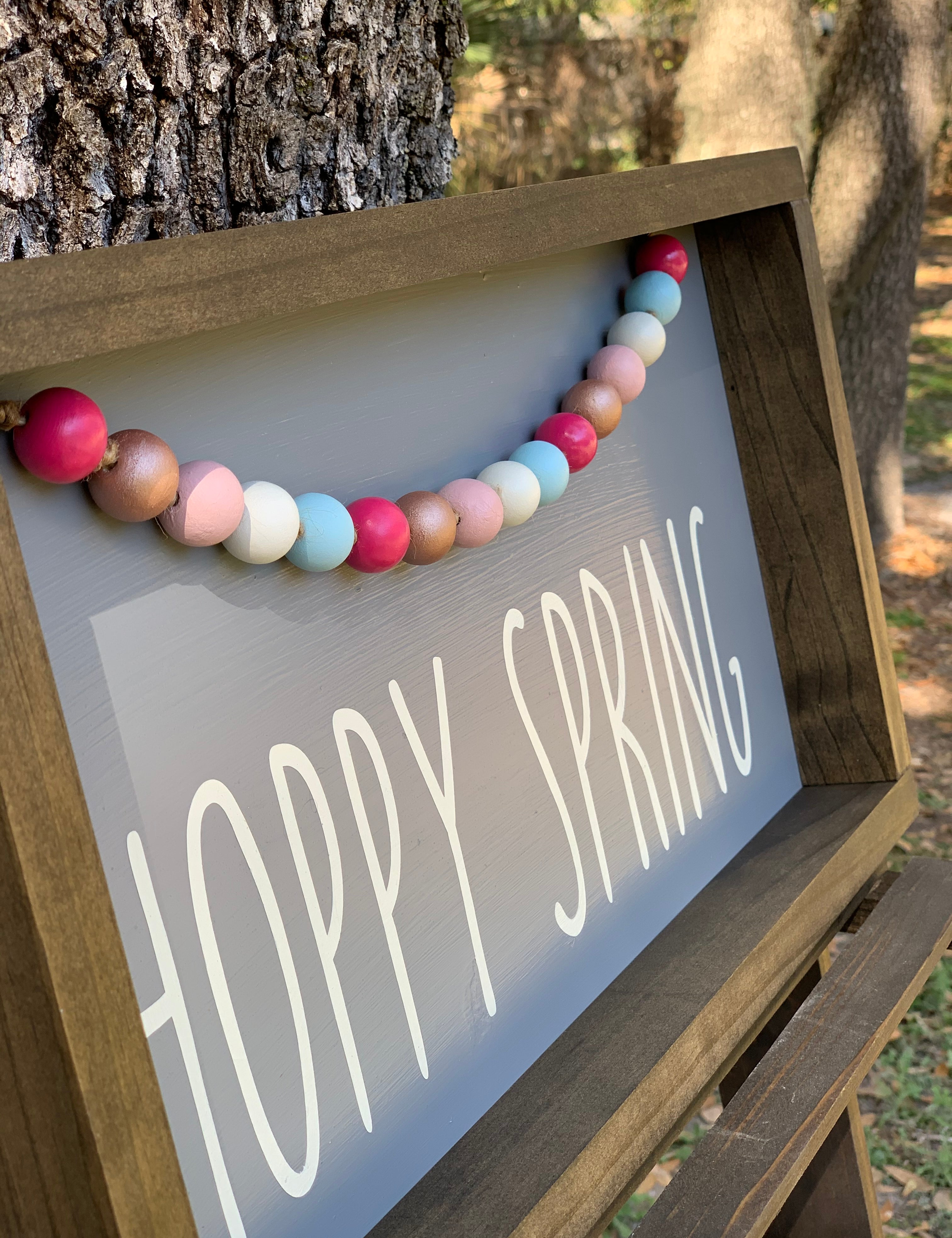 Hoppy Spring (March 2020 Design of the Month) is shown with an altered angle and a close up of the wooden beads.
