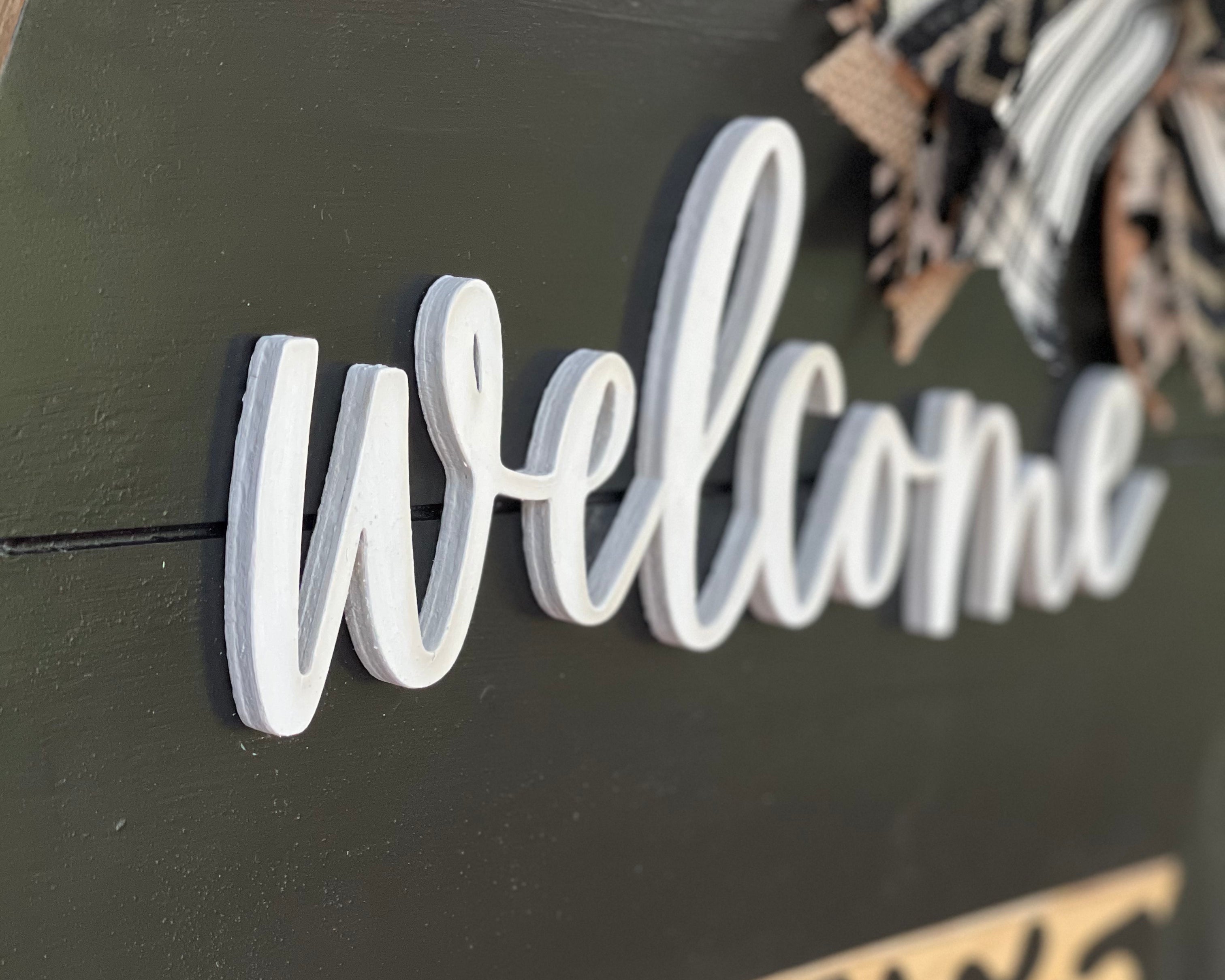This image show a close up of the 3D welcome cutout.