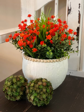 New textured + beaded potted faux flowers. perfect for indoor or outdoor use. 