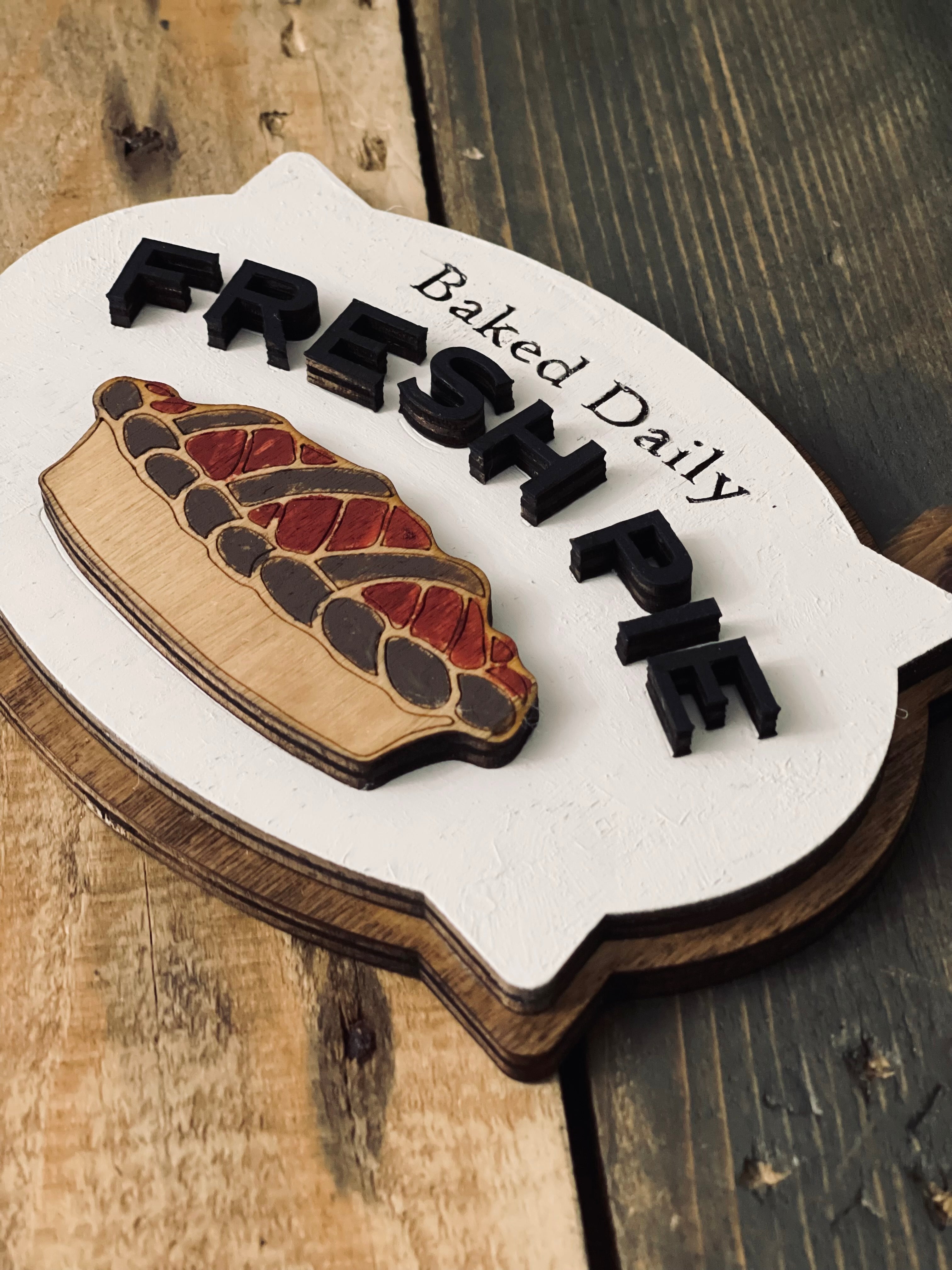 This is an alternate image of the 3D and engraved fresh pie sign.