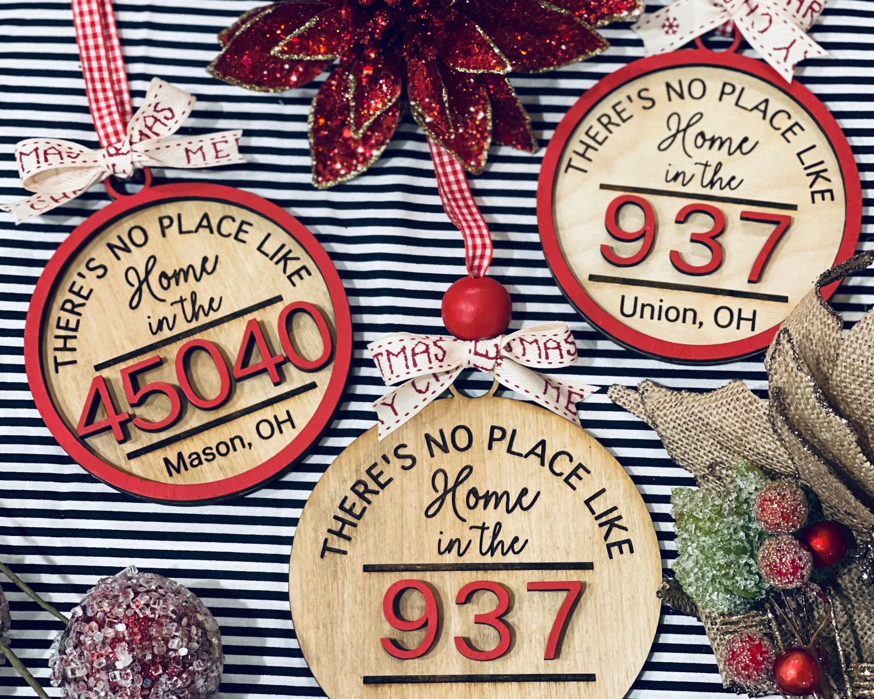 This image shows both small area code and zip code ornaments along with the large area code ornament. 