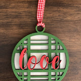 This is the green plaid love ornament without a twine bow.