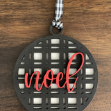 This is the black plaid noel ornament without a twine bow.