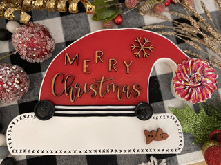 This santa hat says Merry Christmas.