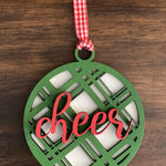 This is the cheer green plaid ornament without a twine bow.