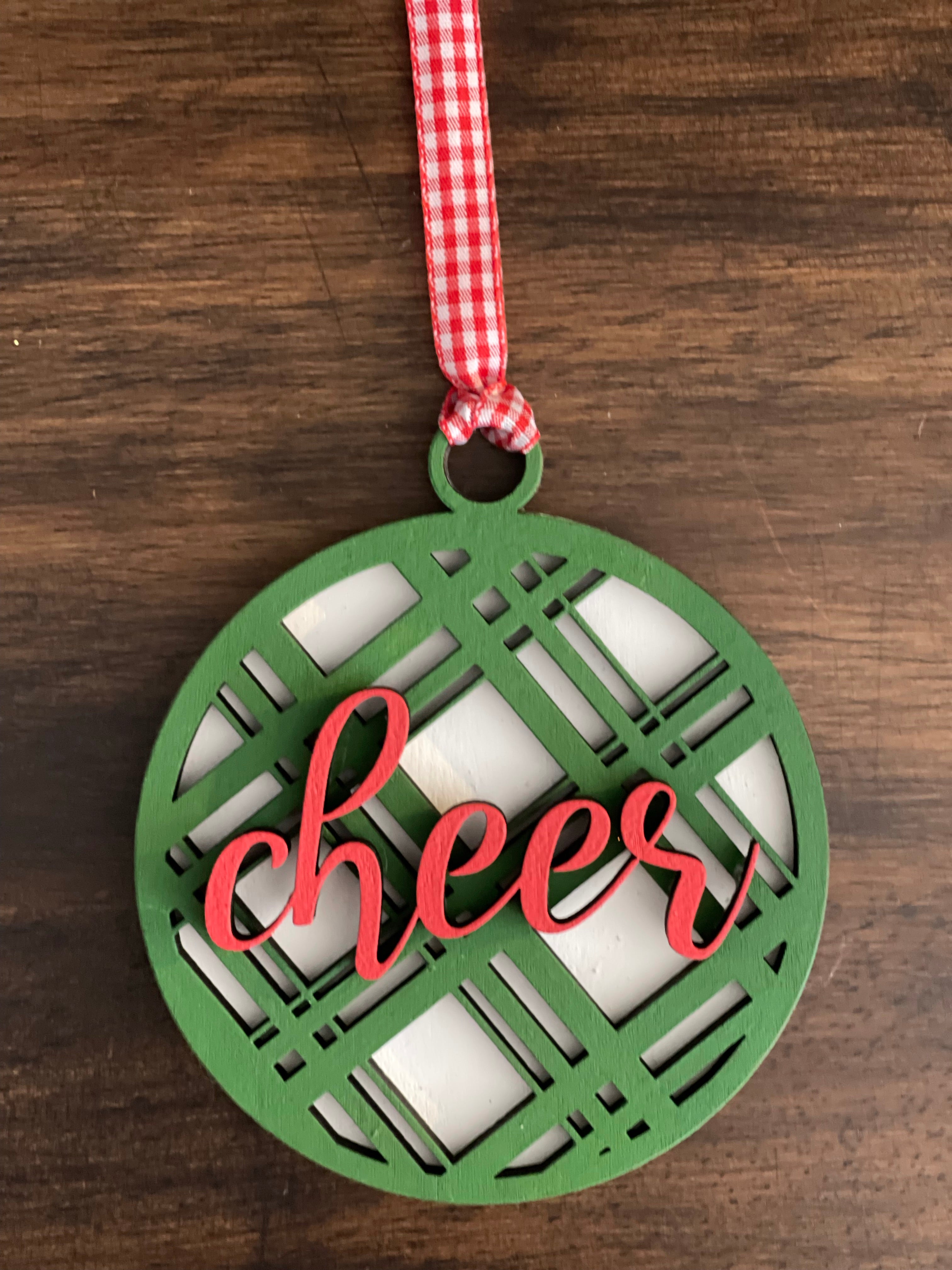 This is the cheer green plaid ornament without a twine bow.