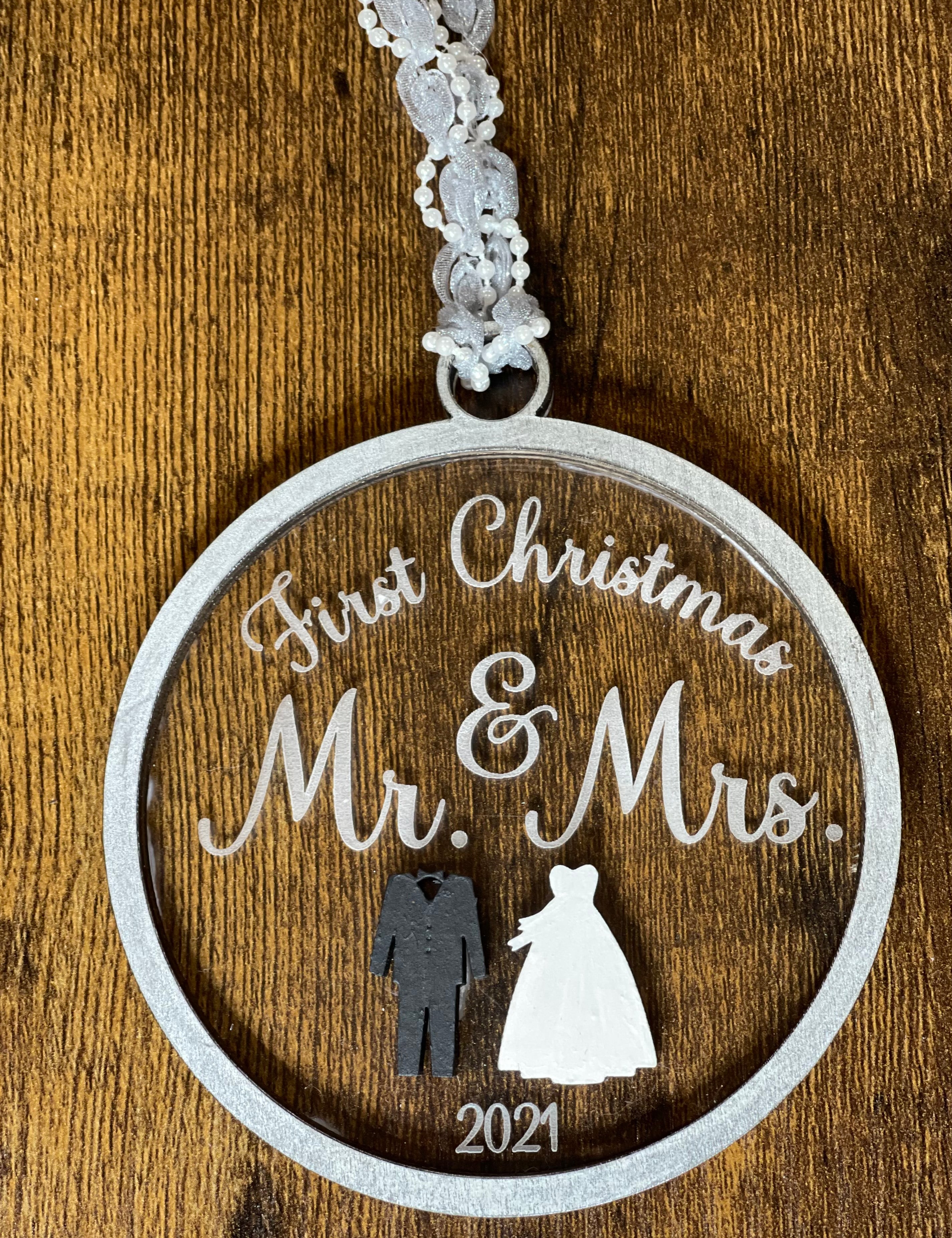 Engagement/ Wedding Acrylic And Wood Ornament