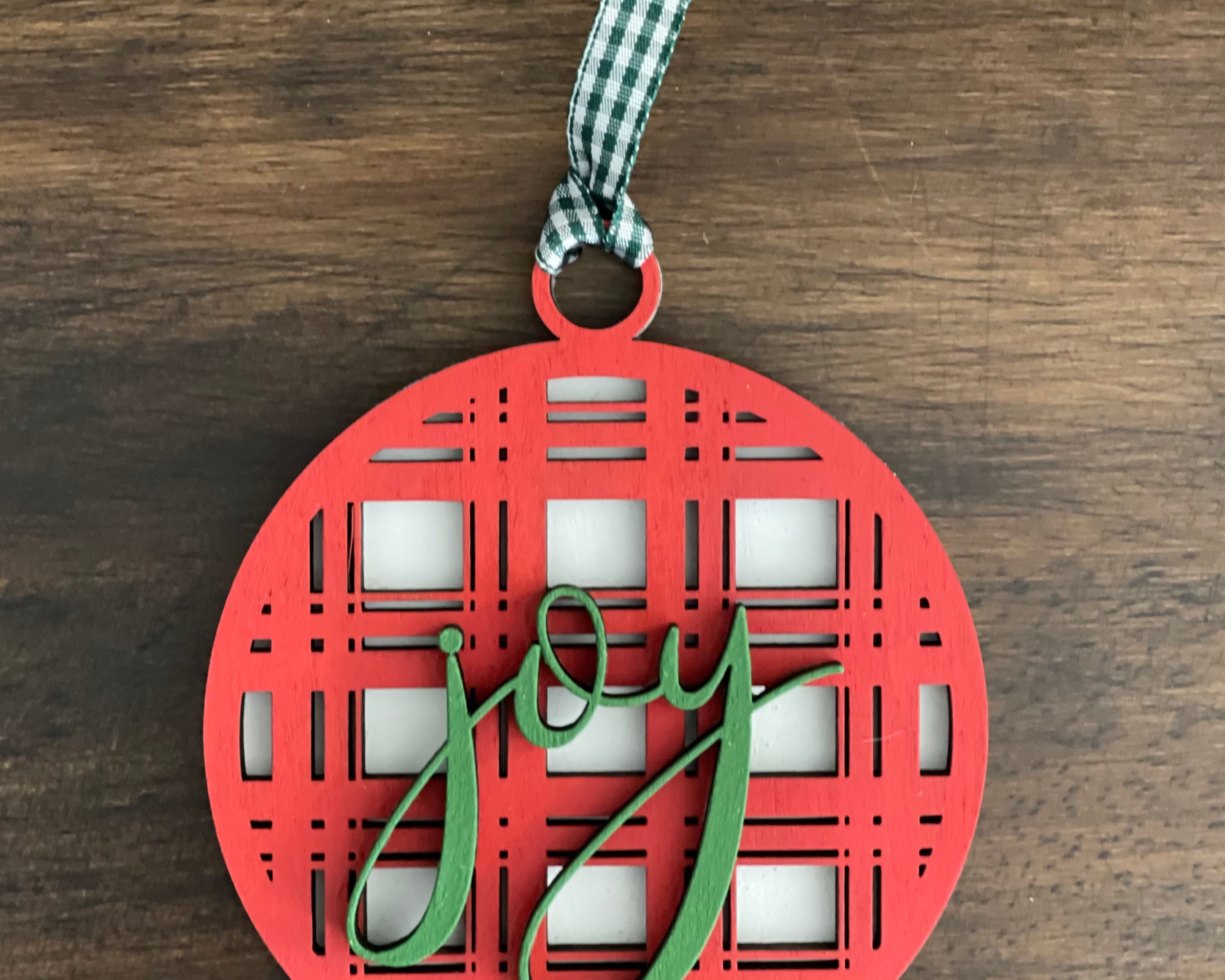 This is the red plaid joy ornament without a bow.