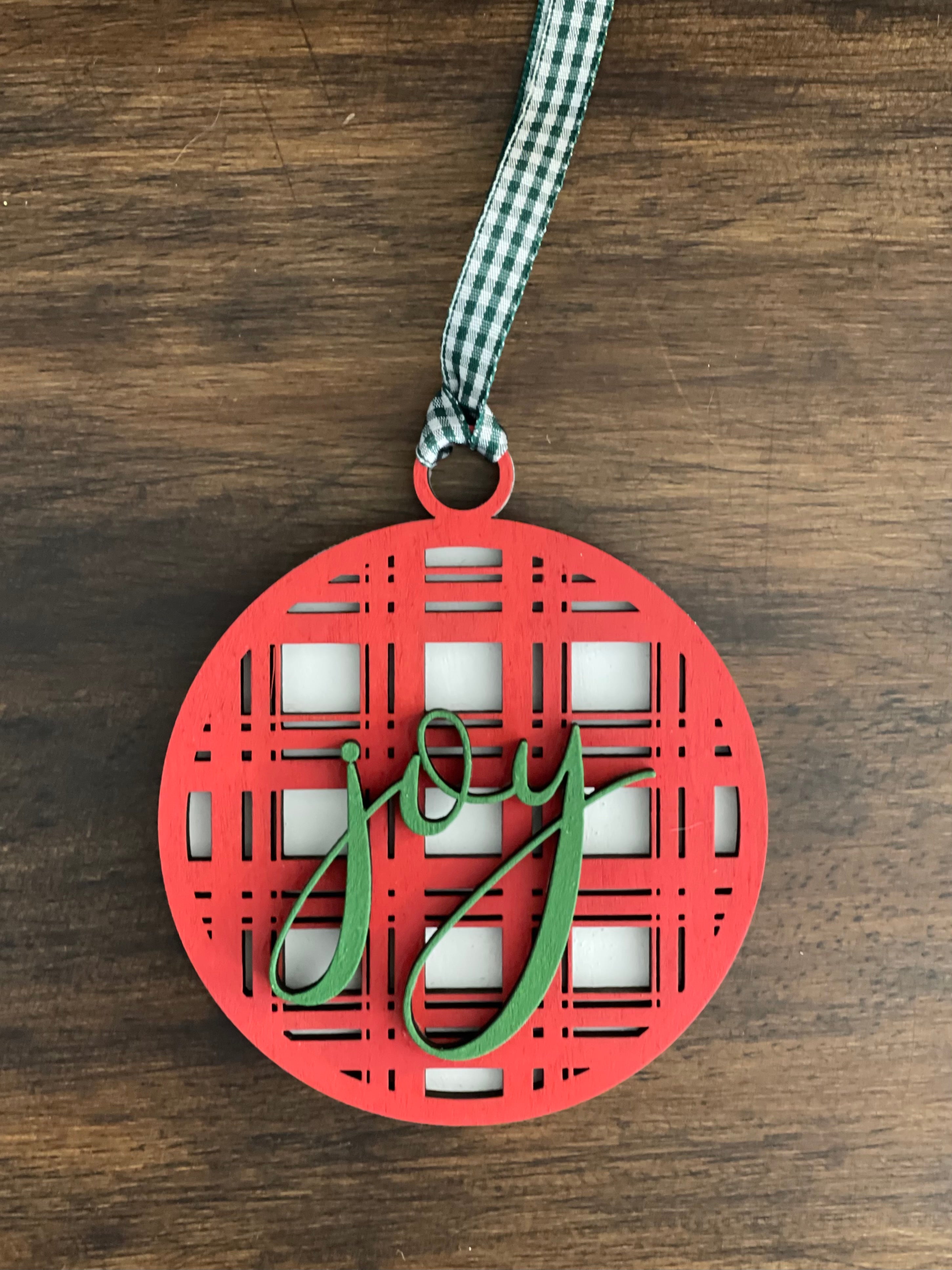This is the red plaid joy ornament without a bow.