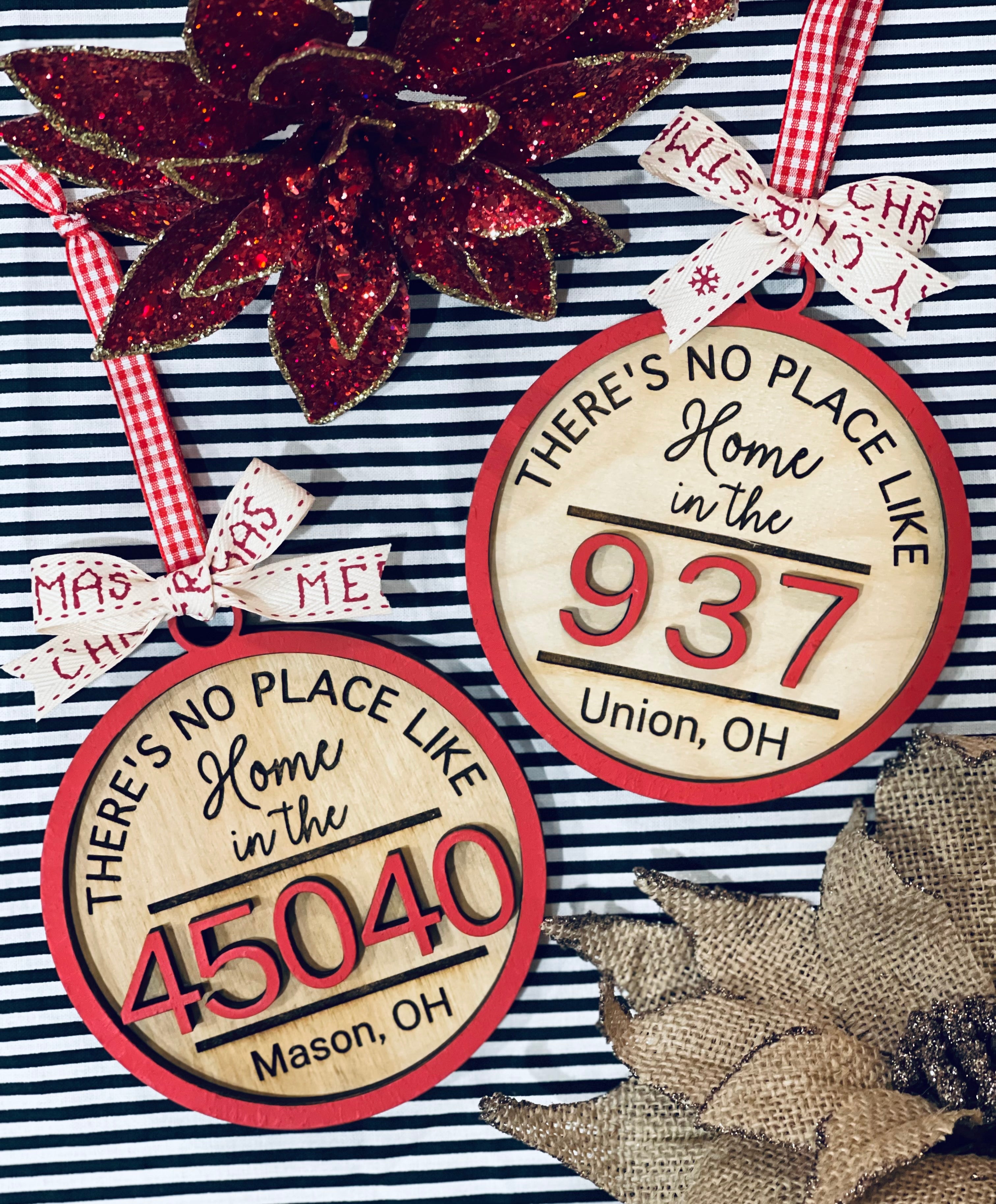 Tbis image shows tbe teo small zip code and area code ornaments. 