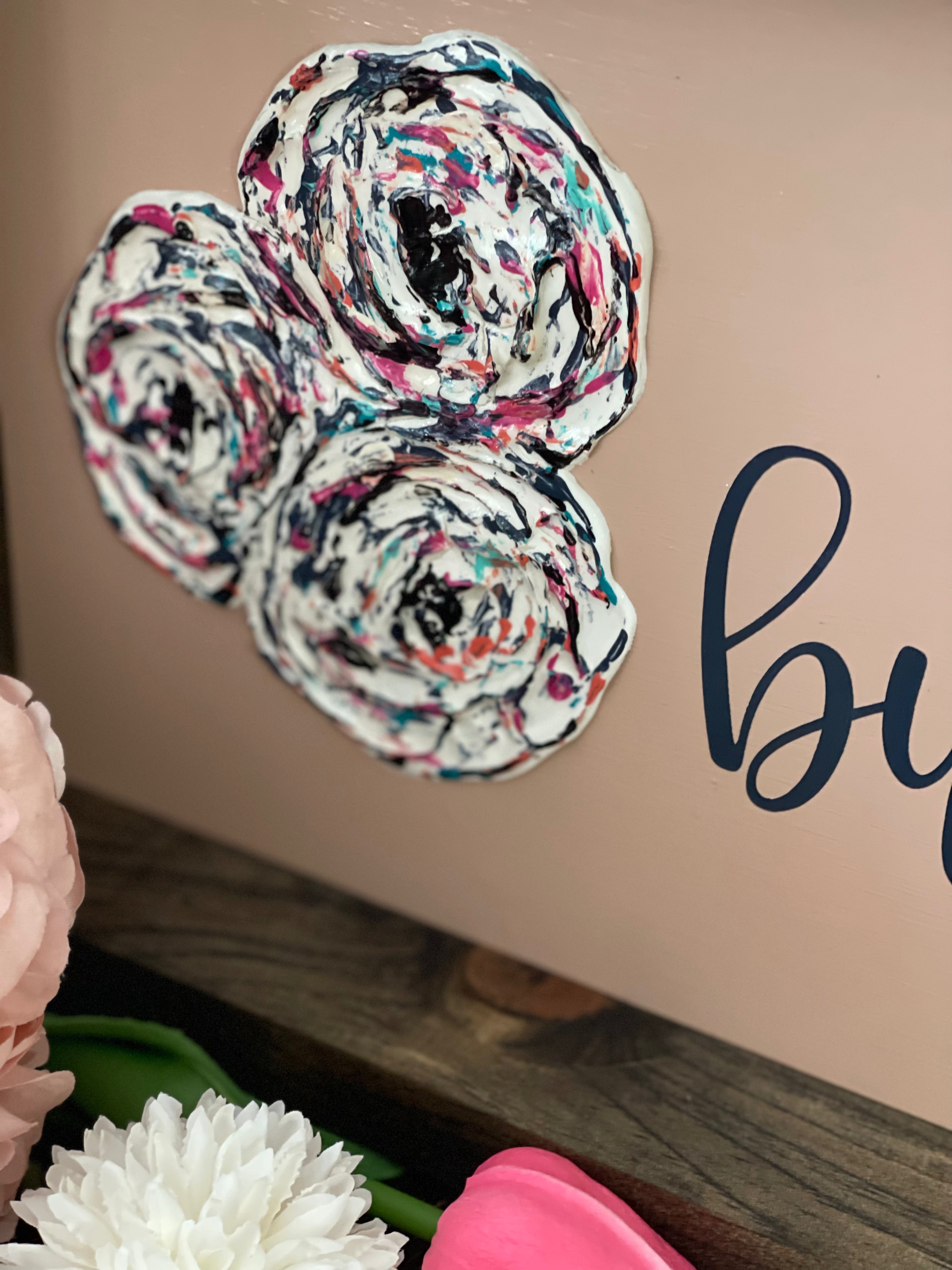 This image shows a close up of the floral design