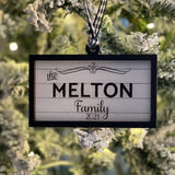This laser engraved family last name ornament is engraved on a shiplap background with the year 2021 added.  Choose to add a year, est date or leave blank.  Perfect for any gift or as an added embellishment on any package. 