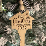 First Christmas in our new home, key ornament. Can be engraved with a family name for an extra fee.