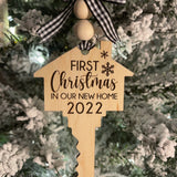 First Christmas in our new home, key ornament. Can be engraved with a family name for an extra fee.