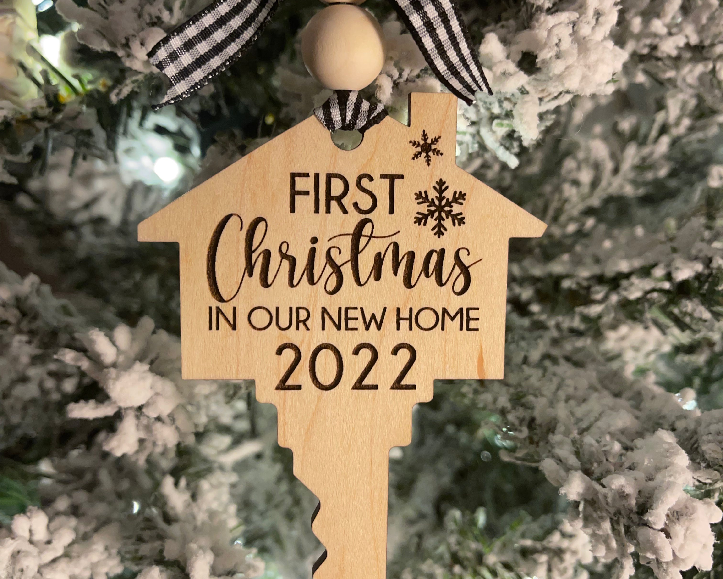 First Christmas in our new home, key ornament. Can be engraved with a family name for an extra fee.