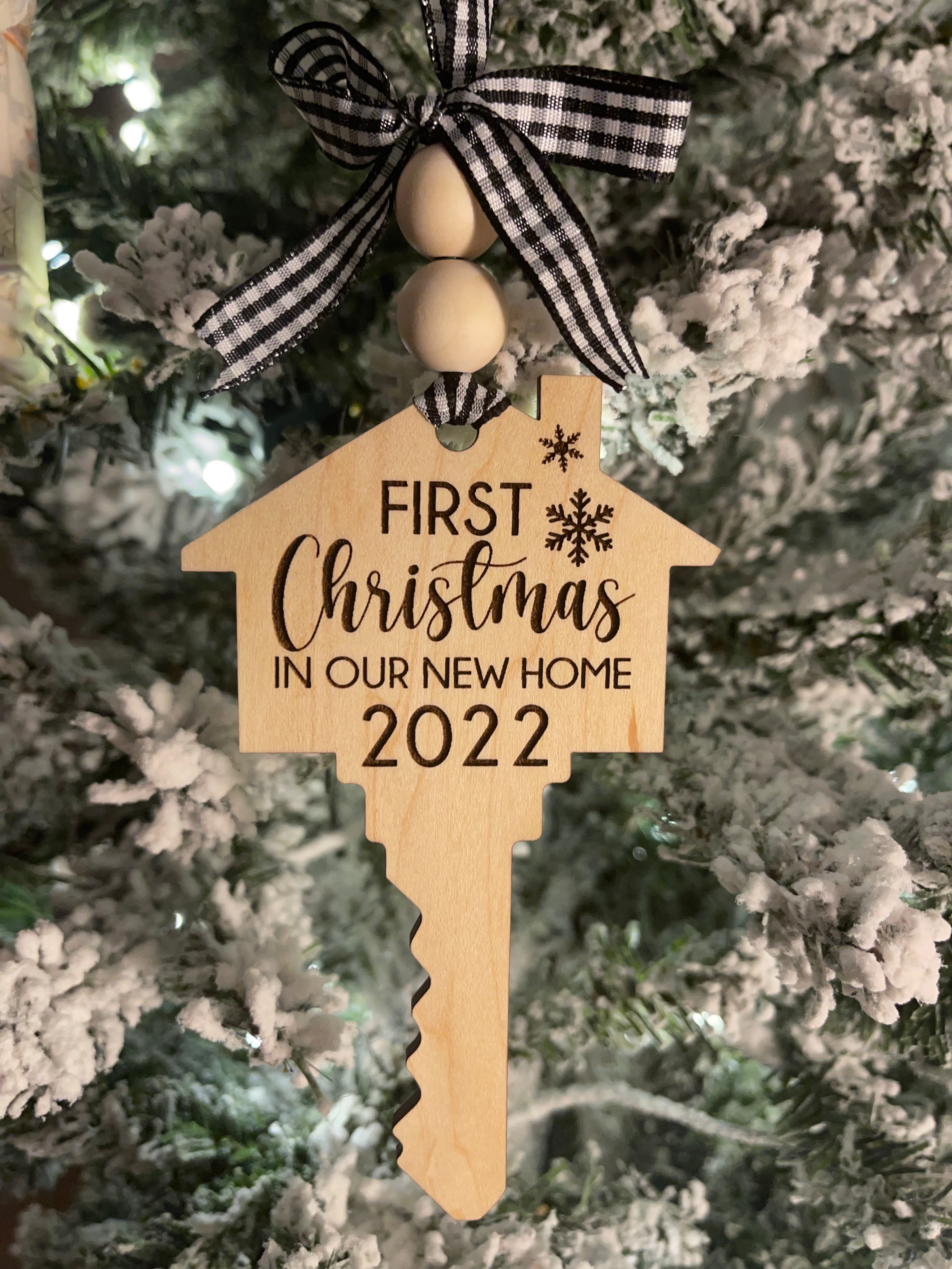 First Christmas in our new home, key ornament. Can be engraved with a family name for an extra fee.