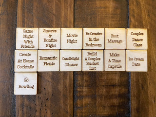 This image shows the additional laser engraved date night ideas.