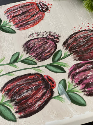 This image shows a close up of the floral designs.