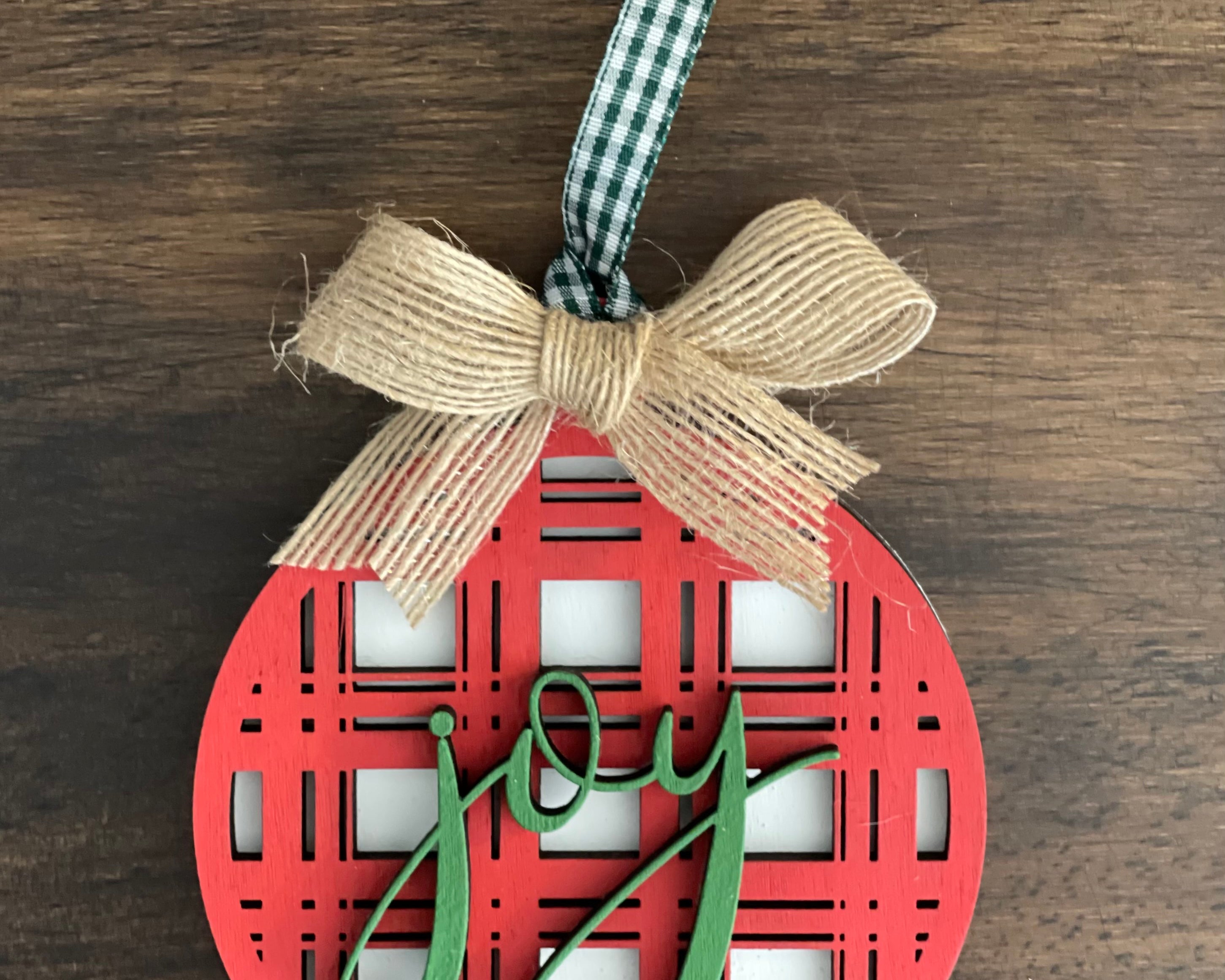 This is the red plaid ornament with a twine bow.