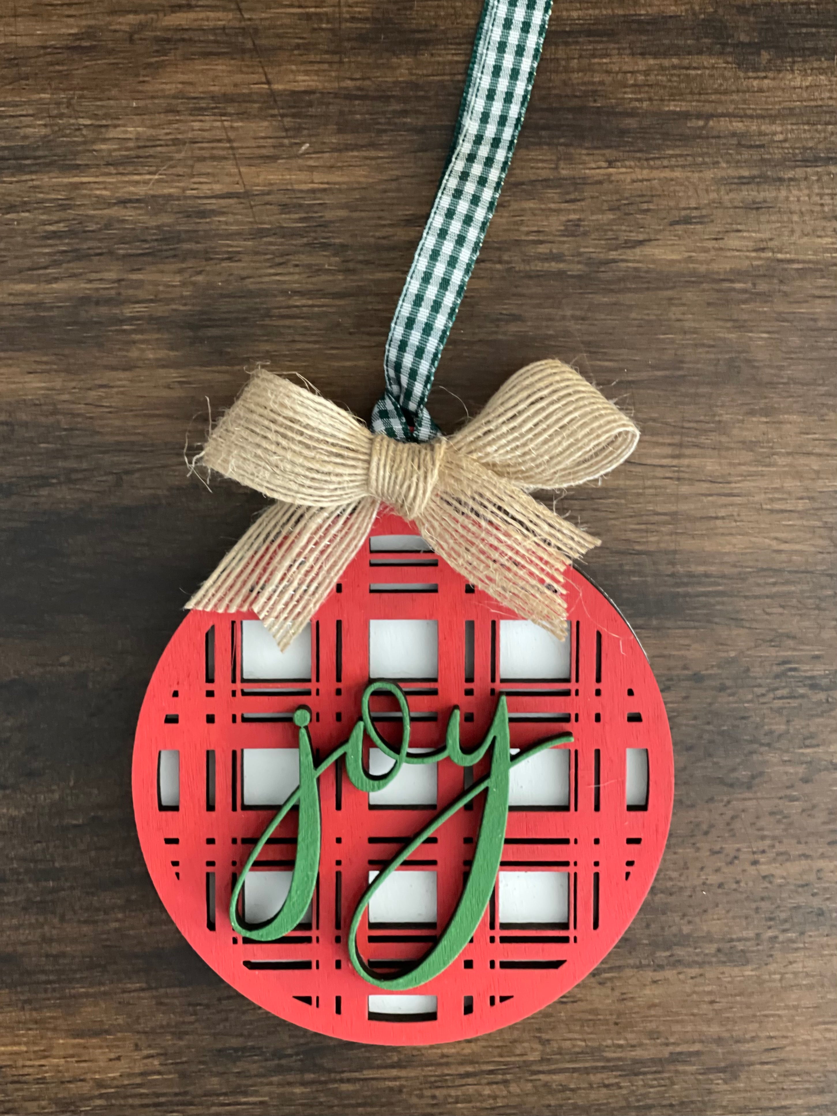This is the red plaid ornament with a twine bow.