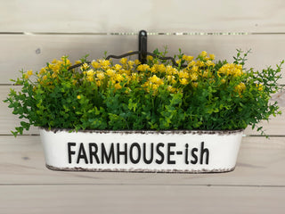 Distressed Farmhouse Hanging Basket with Faux Florals and Greenery