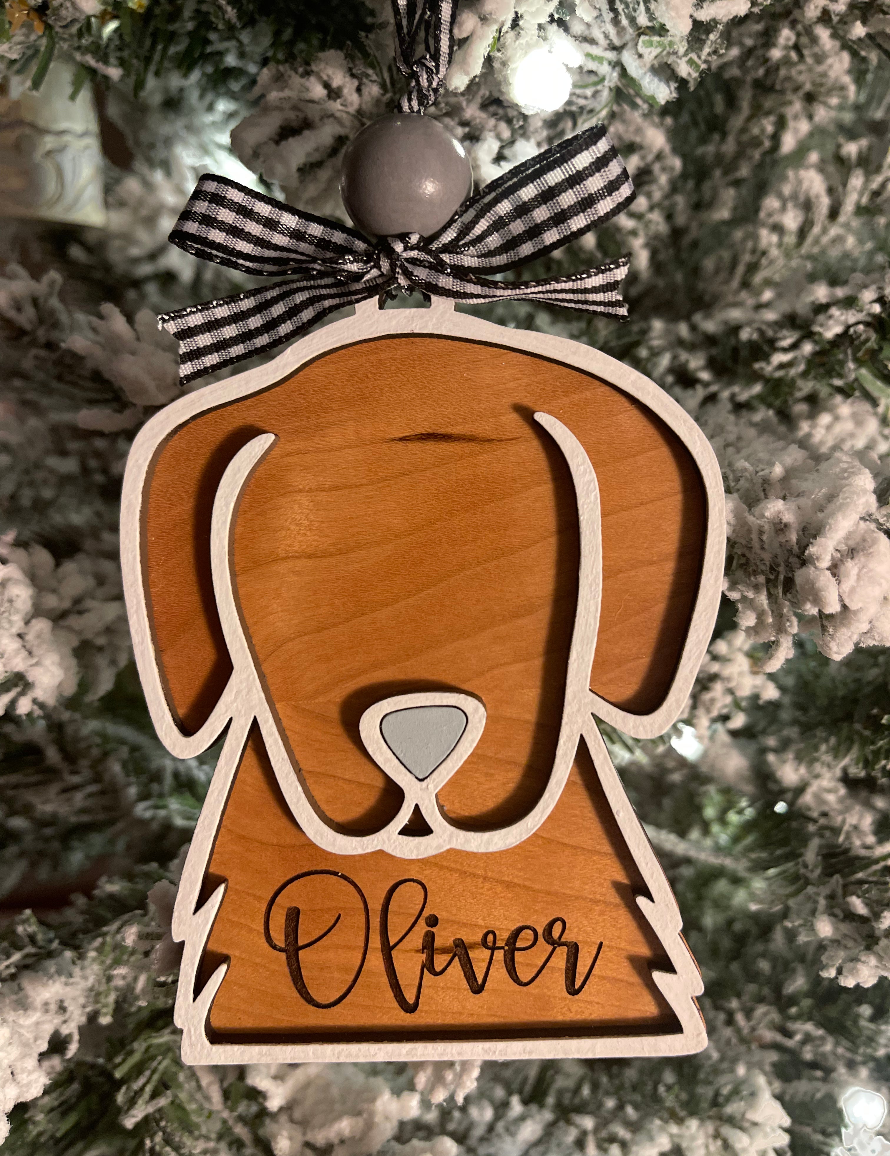 This is the dog ornament with an engraved name.