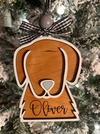 This is the dog ornament with an engraved name.