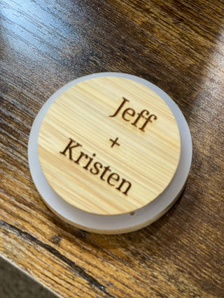 This image shows the laser engraved names on the inside of the jar lid.